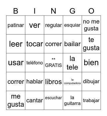 Spanish I Bingo Card