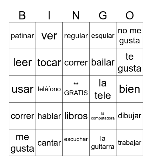 Spanish I Bingo Card