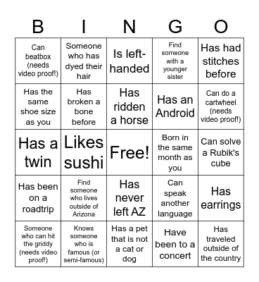 Southwest Prevention Fest Bingo Card