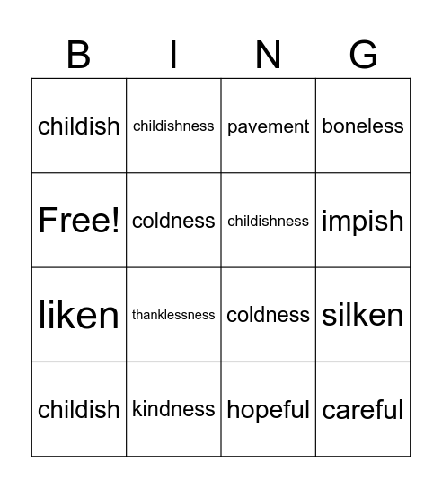 Suffix 3-7 BINGO Card