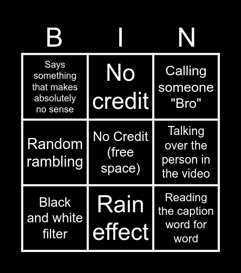 Sssniperwolf Bingo Card