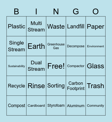 National Recycling Day BINGO Card