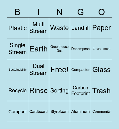 National Recycling Day BINGO Card