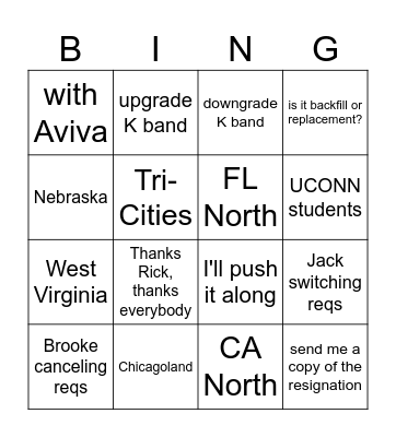 Weekly Rec Call BINGO Card