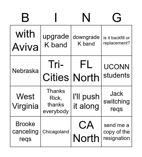 Weekly Rec Call BINGO Card