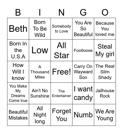 Name of the Song Bingo Card