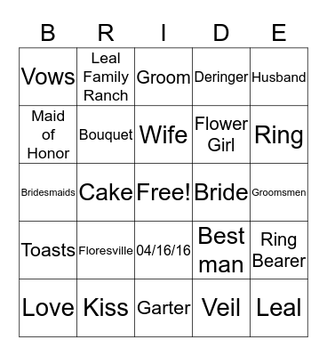 Julissa's Bridal Shower Bingo Card