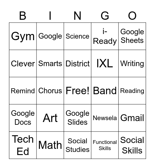 School subject and Class Block 2023 Bingo Card