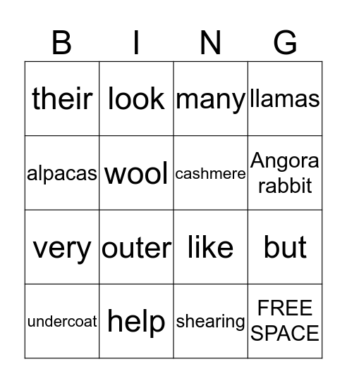 Wool Bingo Card