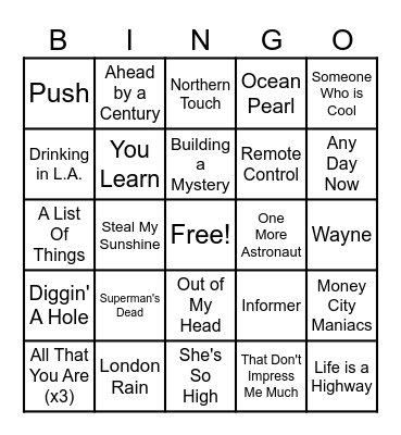 Canadian 90's Bingo Card