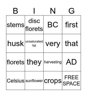 Sunflowers Bingo Card