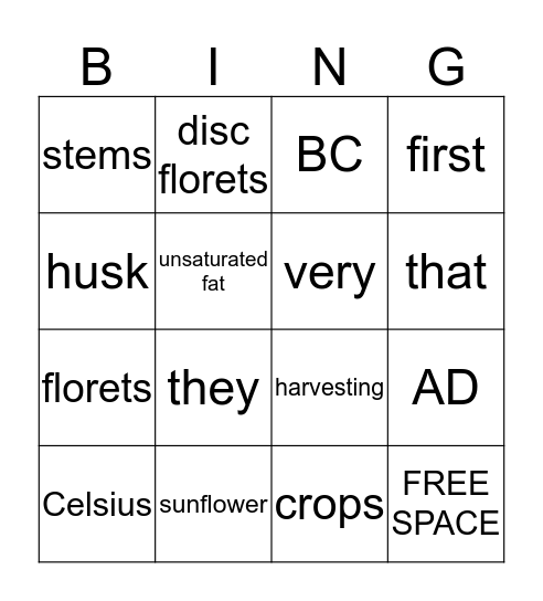 Sunflowers Bingo Card