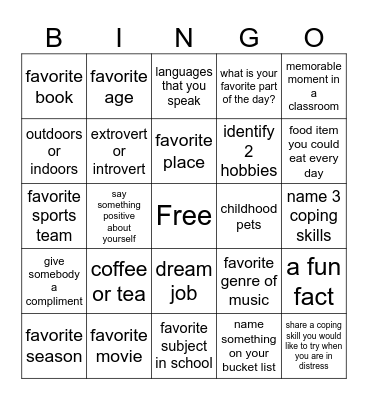 Community Building Bingo Card