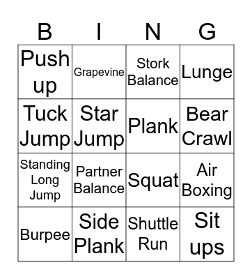 Fitness 1 Bingo Card