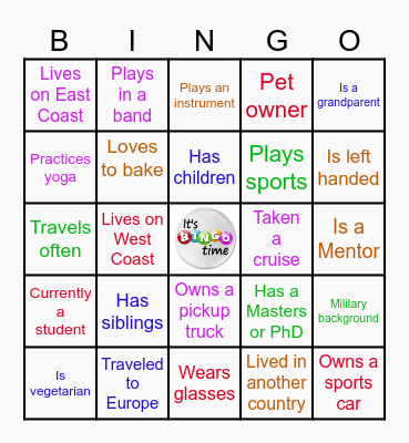 Team 1 Ice Breaker Bingo Card