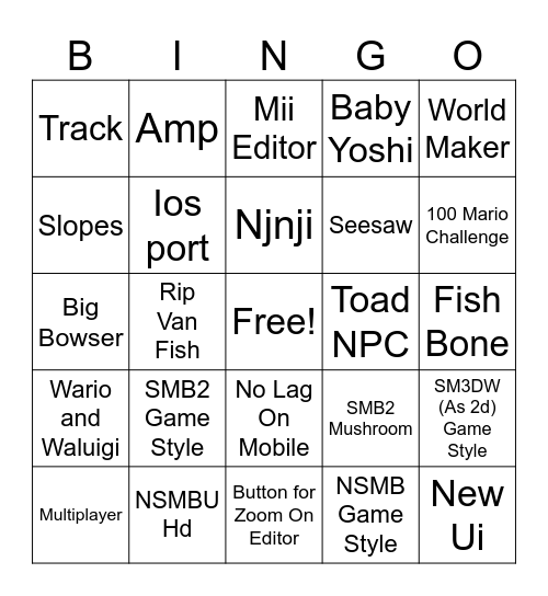 SMM:WE Update Bingo Card