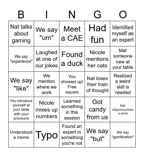 CSAE Get in the Game Bingo Card