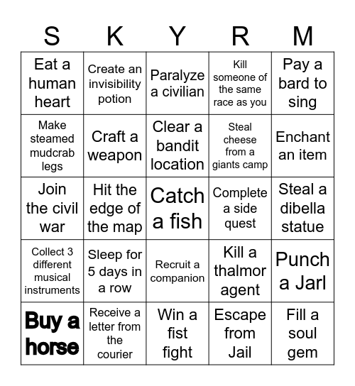 Skyrim Bingo Card