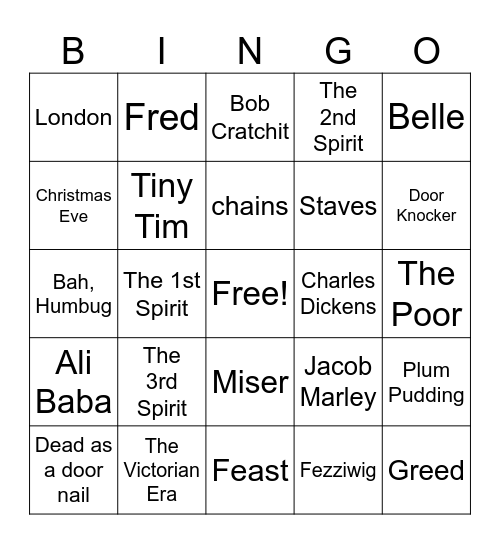 A Christmas Carol Bingo Card