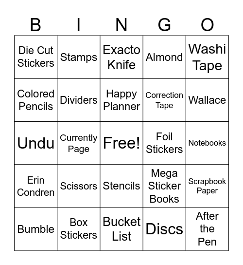 PLANNER BINGO! Bingo Card