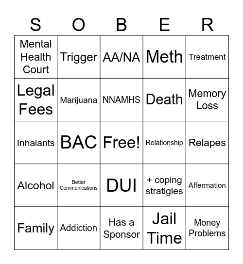 SUBSTANCE ABUSE Bingo Card