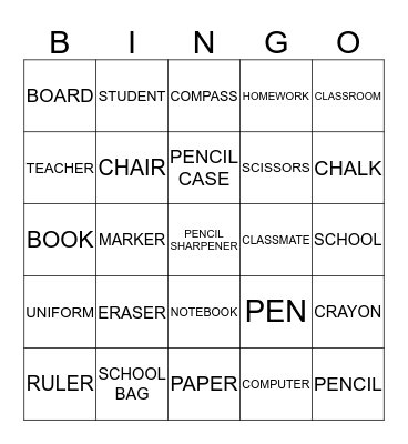 SCHOOL THINGS Bingo Card