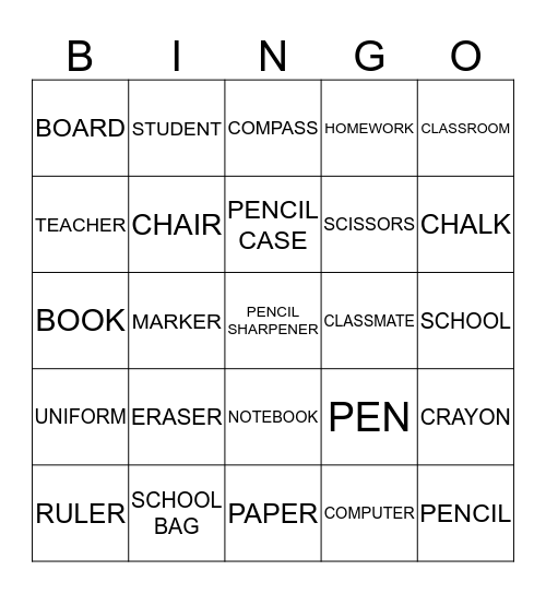 SCHOOL THINGS Bingo Card