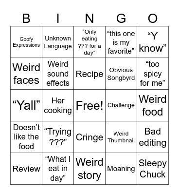 SongByrd Eating Show Bingo Card
