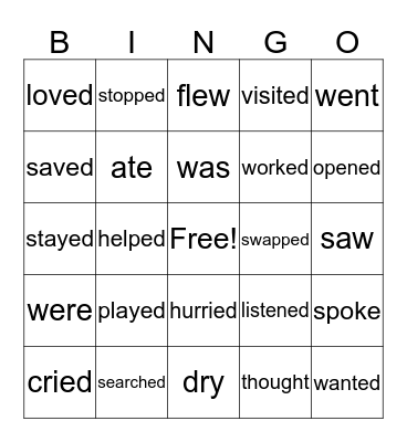 Past Tense: Regular and Irregular Verbs Bingo Card