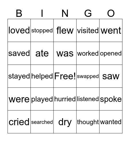Past Tense: Regular and Irregular Verbs Bingo Card