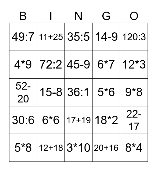 Усний Рахунок Bingo Card