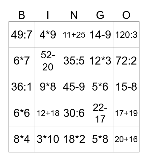 Усний Рахунок Bingo Card