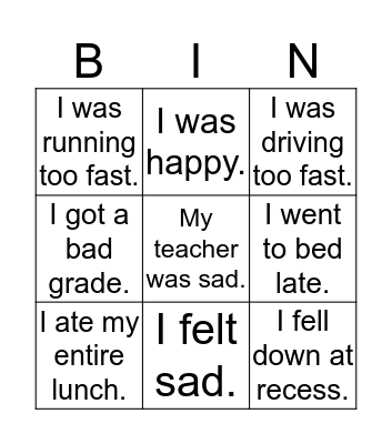 Cause and Effect Bingo Card