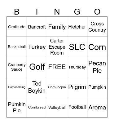 Thanksgiving Dinner Bingo Card