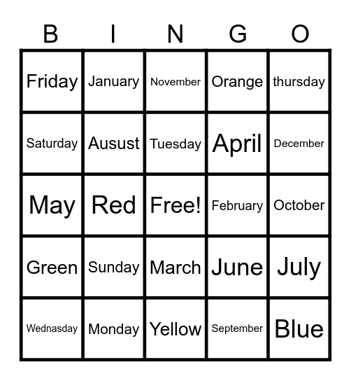 UDays and Monthsntitled Bingo Card