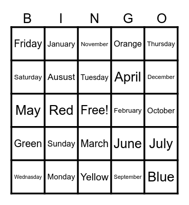 UDays and Monthsntitled Bingo Card