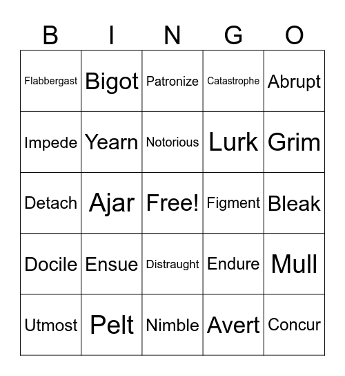 Gr 7 - Vocab 6 Bingo Card