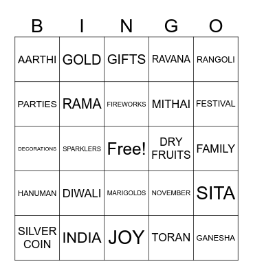 Diwali Bingo Card