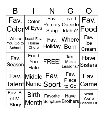 Valiant 8 Bingo Card