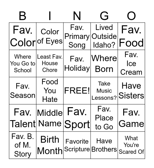 Valiant 8 Bingo Card