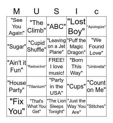 Musical Bingo Card