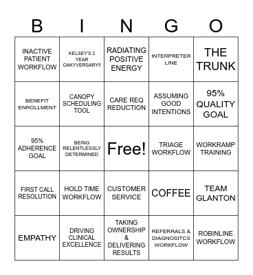 TEAM GLANTON BINGO Card