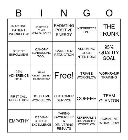 TEAM GLANTON BINGO Card