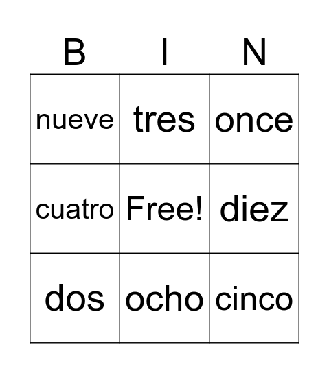 Los Numeros Bingo Card