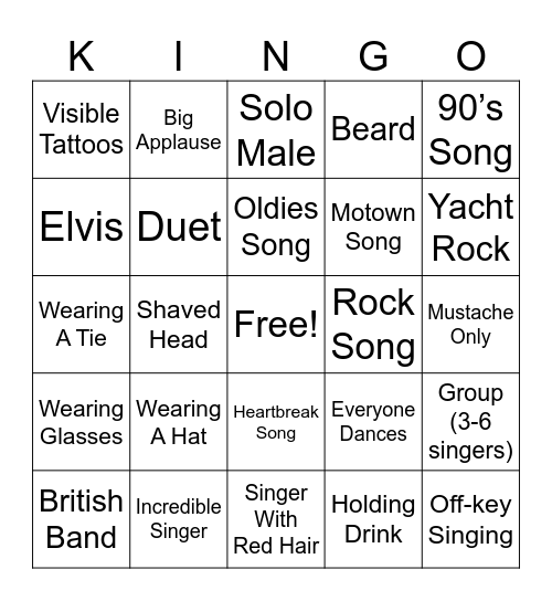 Karaoke Singer Bingo Card