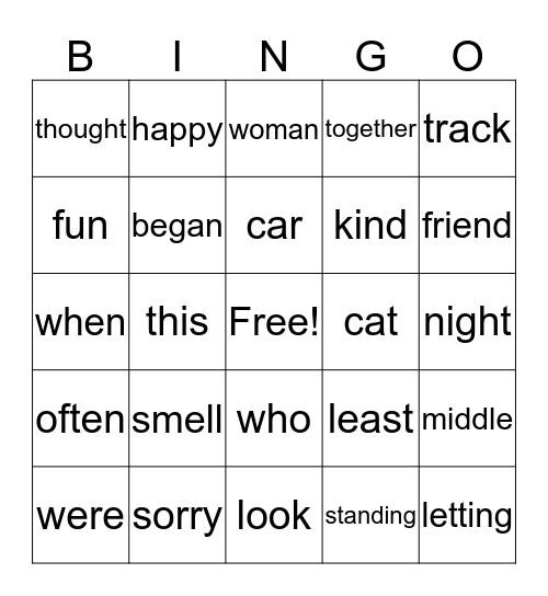 Vocabulary Words Bingo Card