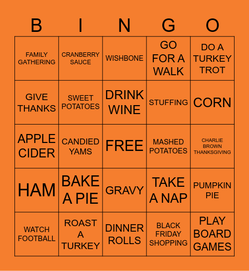 GBS THANKSGIVING BINGO Card