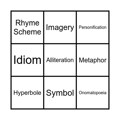 Language Arts Bingo Card