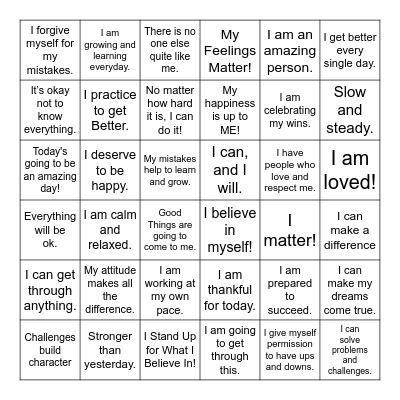 Affirmations Bingo Card