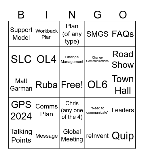 APO Communications Bingo Card